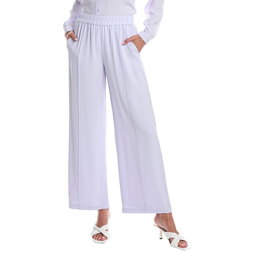 Eileen Fisher Silk Georgette Crepe Wide Leg Pant Pintuck Lavender $268 Large NWT